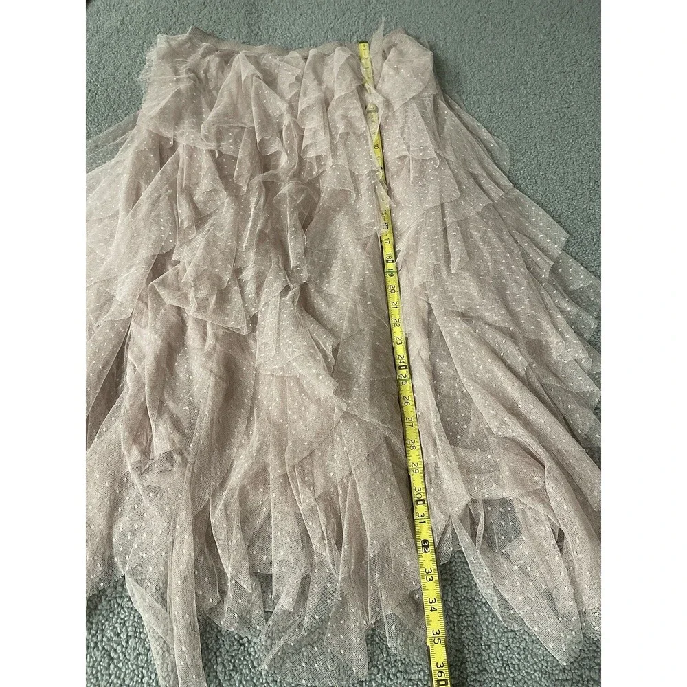 Anthropologie Midi Skirt Cheri Ruffle Tulle Elastic Waist Rose Plush Preppy M